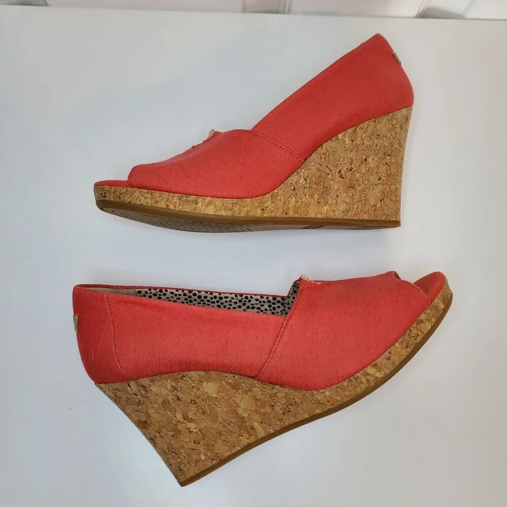 TOMS Michelle Open Toe Wedge Paprika Women's Size 7.5